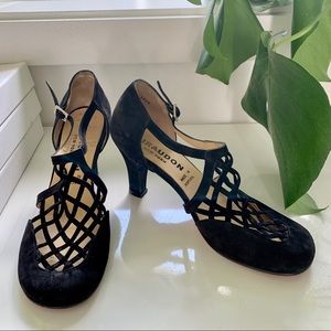 GIRAUDON New York black suede cutout heels Sz 38